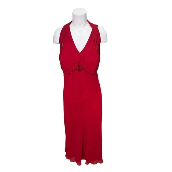 Addition Elle Red Vneck Midi Chiffon Fit & Flare Dress Size 24 - Picture 1 of 8